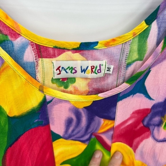 Jams World vintage 1990 Colorful Poppy Flower Maxi Long Hawaiian Dress M - Picture 6 of 7
